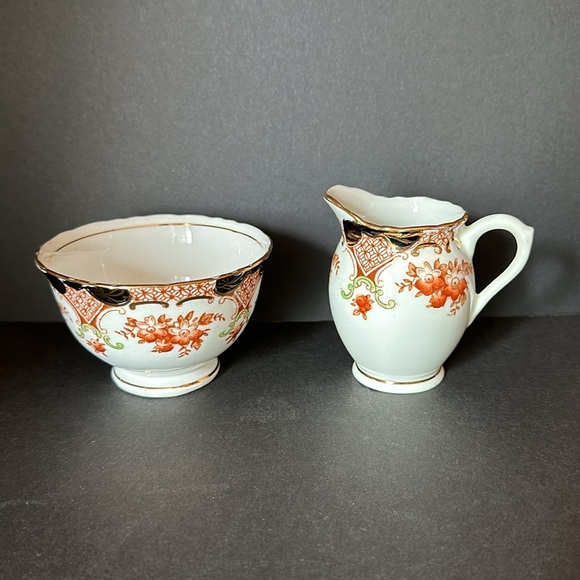 HM Sutherland England Vintage Sugar & Creamer Imari Inspired Floral Trellis 2458 - Picture 2 of 7